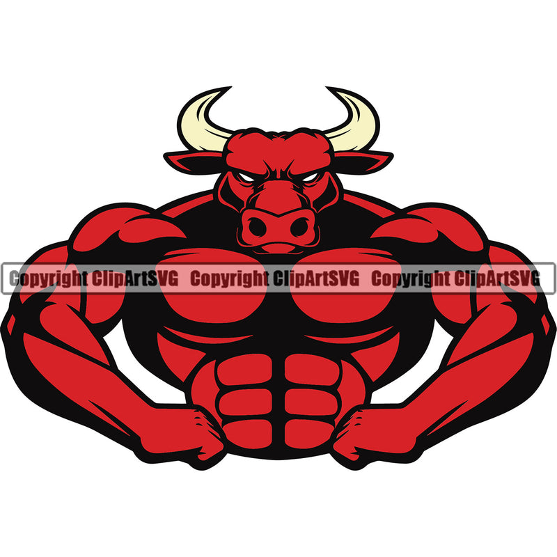 Bodybuilding Bull Bulls Athlete Bodybuilder Fitness Trainer Gym Workout Training Muscle Sport Bodybuild Train Healthy Health Lifestyle Weightlifting Flex Dumbbell Posing Weight Pose Fit Body Strong Art Color Design Logo Clipart SVG