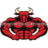Bodybuilding Bull Bulls Athlete Bodybuilder Fitness Trainer Gym Workout Training Muscle Sport Bodybuild Train Healthy Health Lifestyle Weightlifting Flex Dumbbell Posing Weight Pose Fit Body Strong Art Color Design Logo Clipart SVG