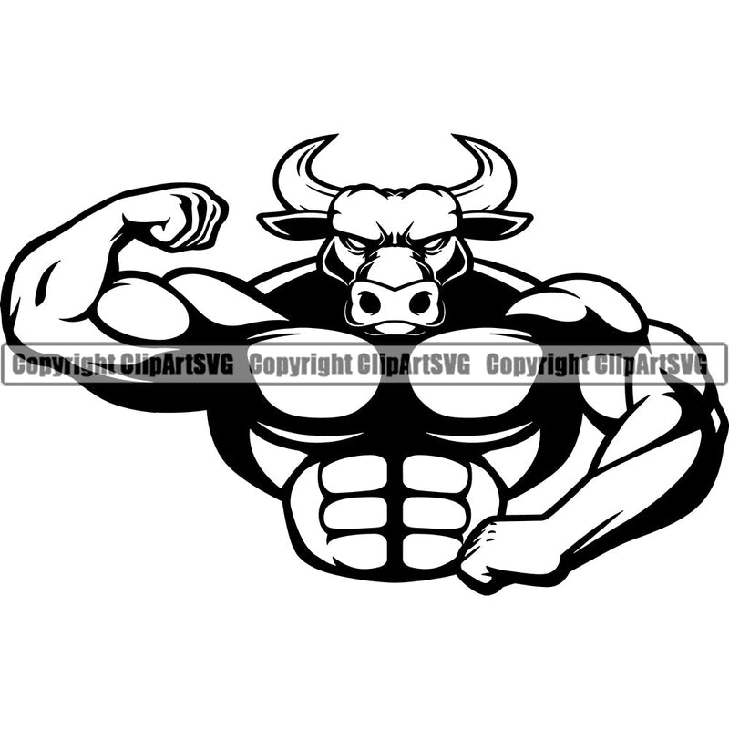 Bodybuilding Bull Bulls Athlete Bodybuilder Fitness Trainer Gym Workout Training Muscle Sport Bodybuild Train Healthy Health Lifestyle Weightlifting Flex Dumbbell Posing Weight Pose Fit Body Strong Art Silhouette Design Logo Clipart SVG