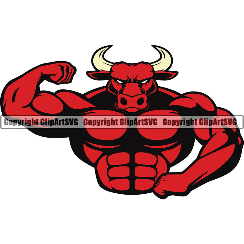 Bodybuilding Bull Bulls Athlete Bodybuilder Fitness Trainer Workout Gym Training Muscle Sport Train Health Healthy Lifestyle Weightlifting Flex Dumbbell Posing Weight Pose Fit Body Strong Art Color Design Logo Clipart SVG