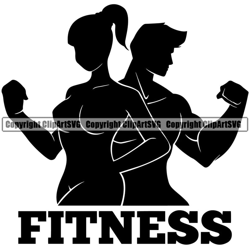 Bodybuilding Athlete Bodybuilder Fitness Trainer Gym Workout Training Muscle Sport Bodybuild Train Health Healthy Lifestyle Weightlifting Couple Man Woman Flex Fit Strong Weight Bar Text Silhouette Art Design Logo Clipart SVG