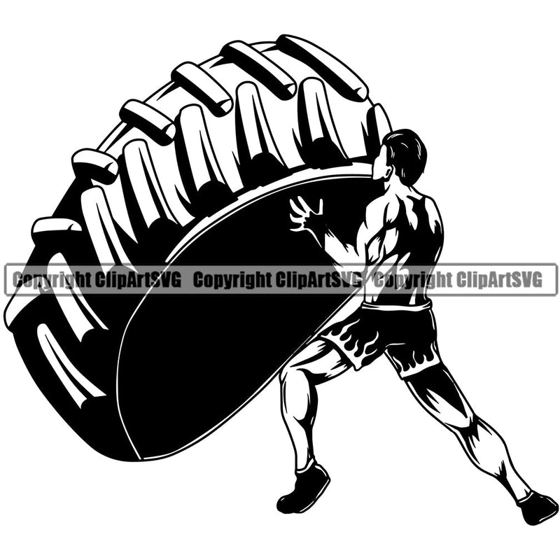 Bodybuilding Athlete Bodybuilder Fitness Trainer Gym Workout Training Muscle Sport Bodybuild Train Health Healthy Lifestyle Weightlifting Crossfit Cross Fit Tire Flex Strong Weight Bar Silhouette Art Design Logo Clipart SVG