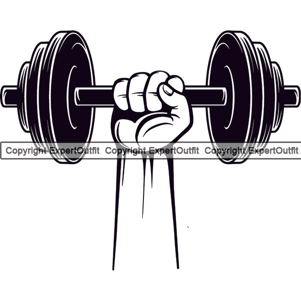 Bodybuilding Athlete Bodybuilder Fitness Trainer Gym Workout Training Muscle Sport Bodybuild Train Health Healthy Lifestyle Weightlifting Hand Arm Holding Dumbbell Weight Bar Flex Fit Body Strong Silhouette Art Design Logo Clipart SVG
