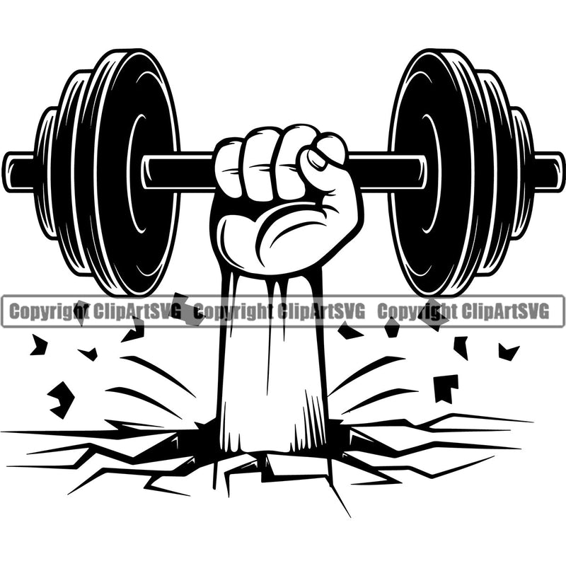 Bodybuilding Athlete Bodybuilder Fitness Trainer Gym Workout Training Muscle Sport Bodybuild Train Health Healthy Lifestyle Weightlifting Hand Holding Dumbbell Weight Plate Bar Working Out Silhouette Art Design Logo Clipart SVG