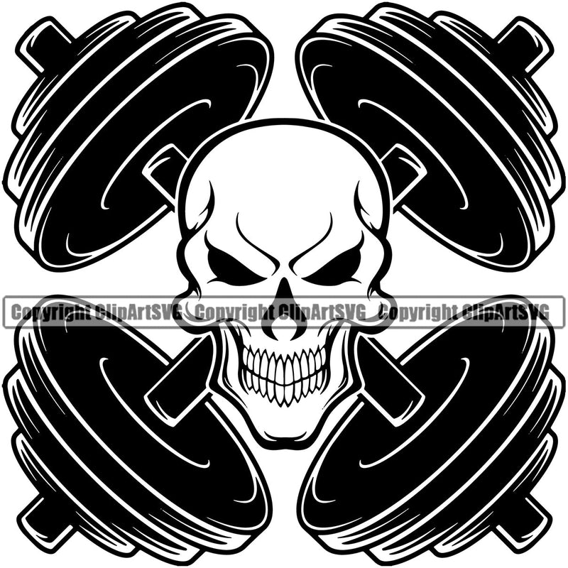 Bodybuilding Athlete Bodybuilder Fitness Trainer Gym Workout Training Muscle Sport Bodybuild Train Health Healthy Lifestyle Weightlifting Scary Skeleton Skull Dumbbell Bar Working Out Weight Silhouette Art Design Logo Clipart SVG