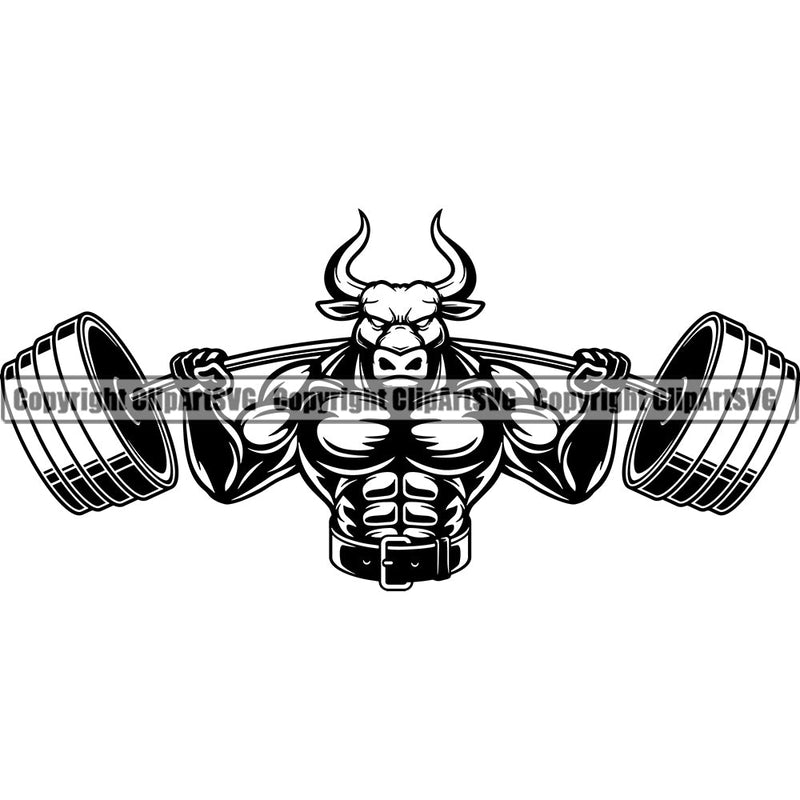 Bodybuilding Athlete Bodybuilder Fitness Trainer Gym Workout Training Muscle Sport Bodybuild Train Health Healthy Lifestyle Weightlifting Bull Bulls Flex Dumbbell Posing Weight Pose Fit Body Strong Silhouette Art Design Logo Clipart SVG