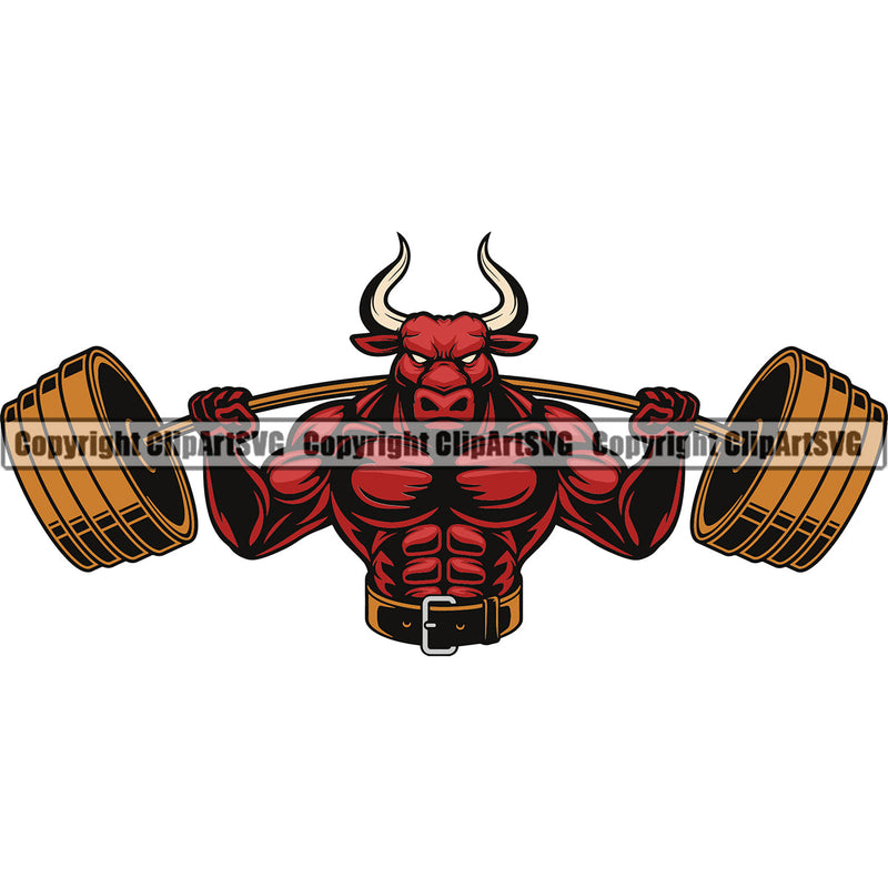 Bodybuilding Athlete Bodybuilder Fitness Trainer Gym Workout Training Muscle Sport Bodybuild Train Health Healthy Lifestyle Weightlifting Bull Bulls Flex Dumbbell Posing Weight Pose Fit Body Strong Color Art Design Logo Clipart SVG
