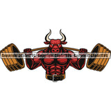 Bodybuilding Athlete Bodybuilder Fitness Trainer Gym Workout Training Muscle Sport Bodybuild Train Health Healthy Lifestyle Weightlifting Bull Bulls Flex Dumbbell Posing Weight Pose Fit Body Strong Color Art Design Logo Clipart SVG