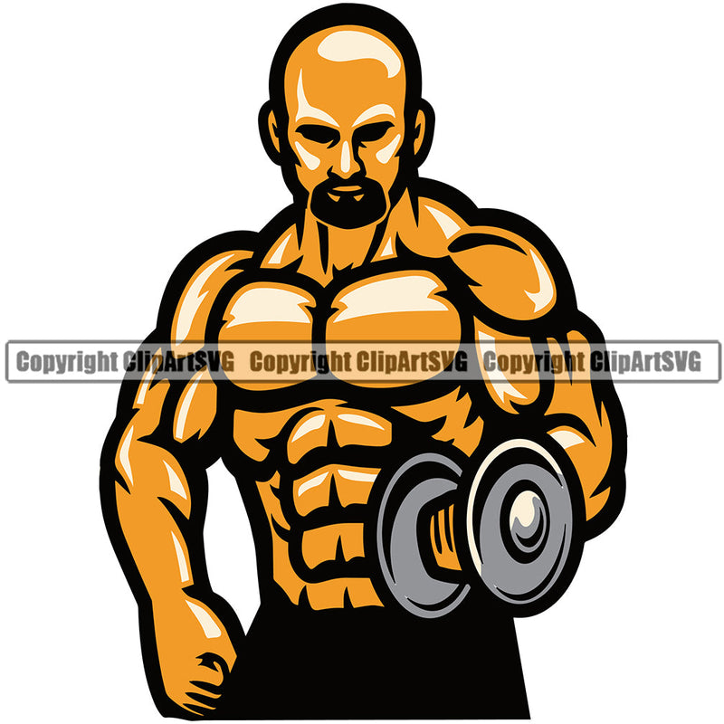 Bodybuilding Athlete Bodybuilder Fitness Trainer Gym Workout Training Muscle Sport Bodybuild Train Health Healthy Lifestyle Weightlifting Flex Fit Strong Flexing Weight Bar Man Male Color Art Design Logo Clipart SVG