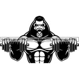 Bodybuilding Gorilla Gorillas Athlete Bodybuilder Fitness Trainer Gym Workout Training Muscle Sport Bodybuild Train Health Healthy Lifestyle Weightlifting Flex Dumbbell Posing Weight Pose Fit Body Strong Art Silhouette Design Logo Clipart SVG