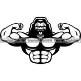 Bodybuilding Gorilla Gorillas Athlete Bodybuilder Fitness Trainer Gym Workout Training Muscle Sport Bodybuild Train Health Healthy Lifestyle Weightlifting Flex Dumbbell Posing Weight Pose Fit Body Strong Silhouette Art Design Logo Clipart SVG