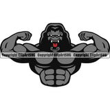 Bodybuilding Gorilla Gorillas Athlete Bodybuilder Fitness Trainer Gym Workout Training Muscle Sport Bodybuild Train Health Healthy Lifestyle Weightlifting Flex Dumbbell Posing Weight Pose Fit Body Strong Color Art Design Logo Clipart SVG
