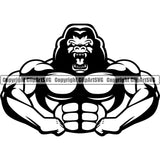 Bodybuilding Gorilla Gorillas Athlete Bodybuilder Fitness Trainer Gym Workout Training Muscle Sport Bodybuild Train Health Healthy Lifestyle Weightlifting Flex Dumbbell Pose Posing Weight Fit Body Strong Silhouette Art Design Logo Clipart SVG