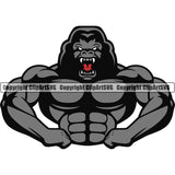 Bodybuilding Gorilla Gorillas Athlete Bodybuilder Fitness Trainer Gym Workout Training Muscle Sport Bodybuild Train Health Healthy Lifestyle Weight Lifting Flex Dumbbell Posing Weight Pose Fit Body Strong Color Art Design Logo Clipart SVG