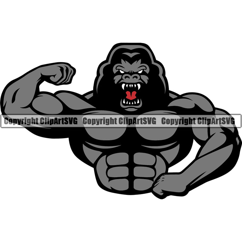 Bodybuilding Athlete Bodybuilder Fitness Trainer Gym Workout Training Muscle Sport Bodybuild Train Health Healthy Lifestyle Weightlifting Gorilla Gorillas Flex Dumbbell Posing Weight Pose Fit Body Strong Color Art Design Logo Clipart SVG