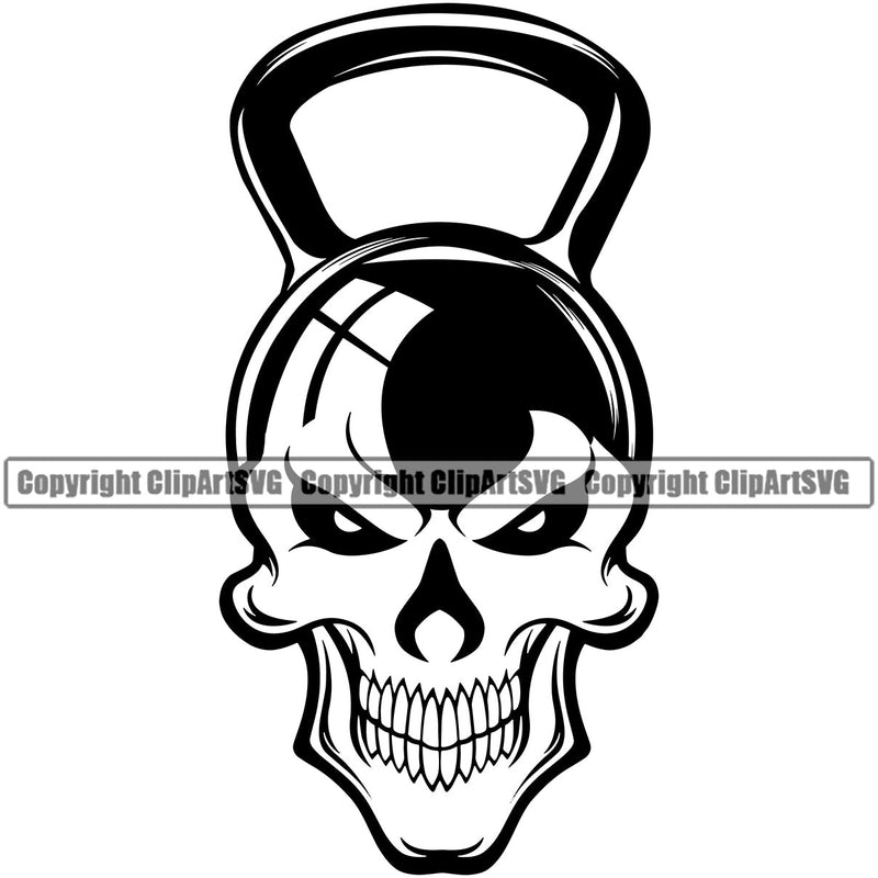 Bodybuilding Scary Skull Kettle Bell Athlete Bodybuilder Fitness Trainer Gym Workout Training Muscle Sport Bodybuild Train Health Healthy Lifestyle Weightlifting Skeleton Kettlebell Bar Working Out Weight Silhouette Art Design Logo Clipart SVG