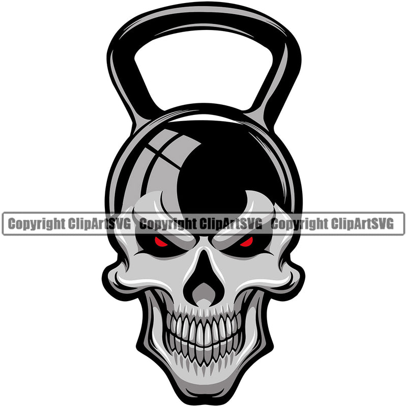 Bodybuilding Scary Skull Kettle Bell Athlete Bodybuilder Fitness Trainer Gym Workout Training Muscle Sport Bodybuild Train Health Healthy Lifestyle Weightlifting Skeleton Kettlebell Bar Working Out Weight Color Art Design Logo Clipart SVG