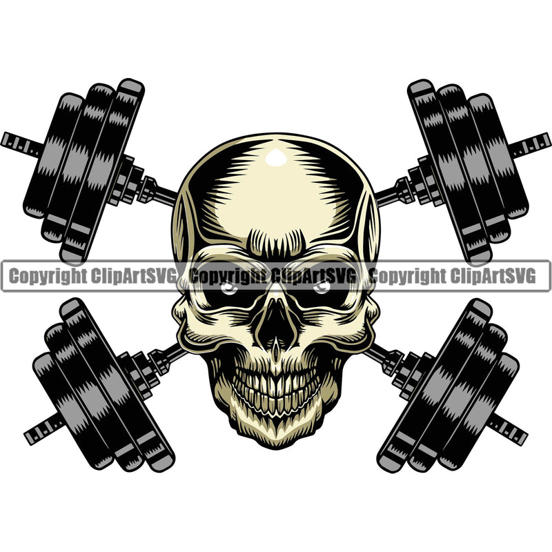 Bodybuilding Skeleton Skull Athlete Bodybuilder Fitness Trainer Gym Workout Training Muscle Sport Bodybuild Train Health Healthy Lifestyle Weightlifting Skeleton Barbell Bar Working Out Weight Art Color Design Logo Clipart SVG