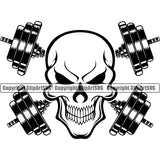 Bodybuilding Skeleton Skull Athlete Bodybuilder Fitness Trainer Gym Workout Training Muscle Sport Bodybuild Train Health Healthy Lifestyle Weight Lifting Skeleton Barbell Bar Working Out Weight Silhouette Art Design Logo Clipart SVG