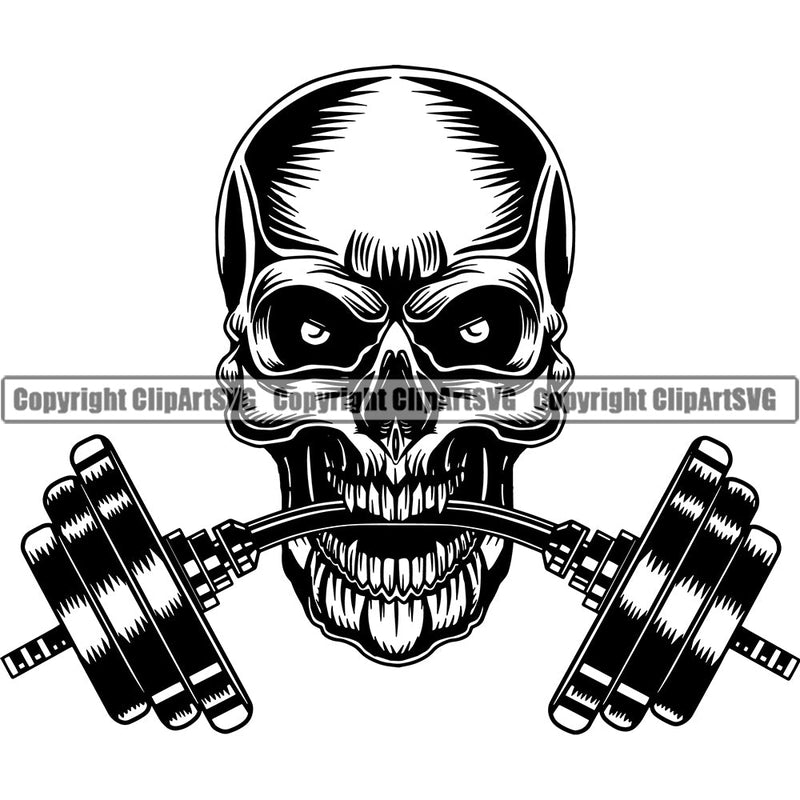 Bodybuilding Skeleton Skull Athlete Bodybuilder Fitness Trainer Gym Workout Training Muscle Sport Bodybuild Train Health Healthy Lifestyle Weightlifting Skeleton Barbell Bar Working Out Weight Silhouette Art Design Logo Clipart SVG