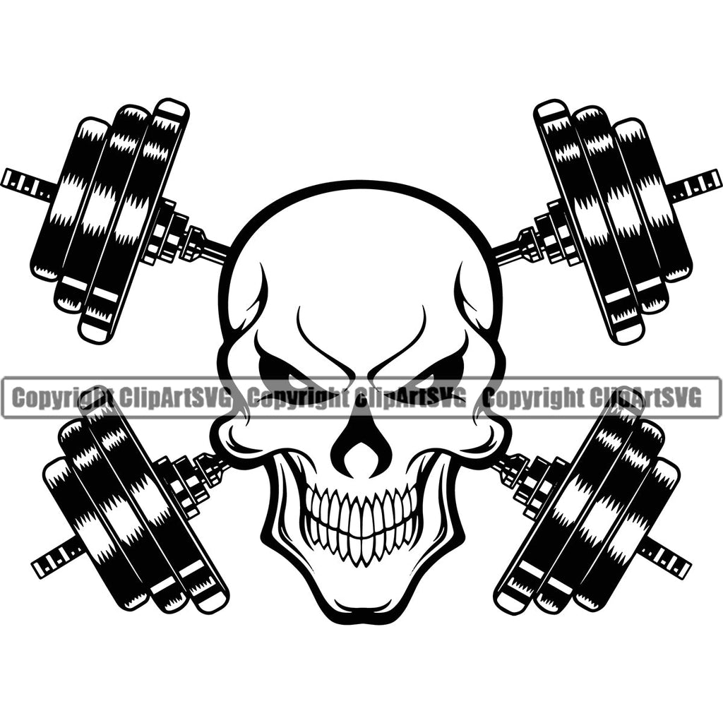 Bodybuilding Skeleton Skull Athlete Bodybuilder Fitness Trainer Gym Workout Training Muscle Sport Bodybuild Train Health Healthy Lifestyle Weightlifting Barbell Skeleton Bar Working Out Weight Silhouette Art Design Logo Clipart SVG