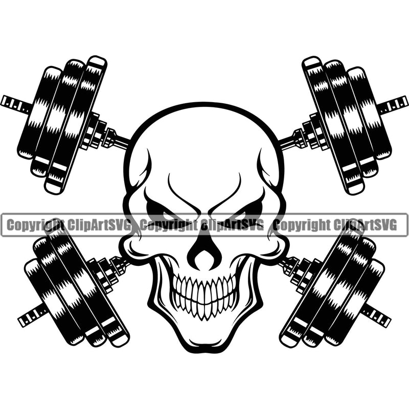 Bodybuilding Skeleton Skull Athlete Bodybuilder Fitness Trainer Gym Workout Training Muscle Sport Bodybuild Train Health Healthy Lifestyle Weightlifting Barbell Skeleton Bar Working Out Weight Silhouette Art Design Logo Clipart SVG