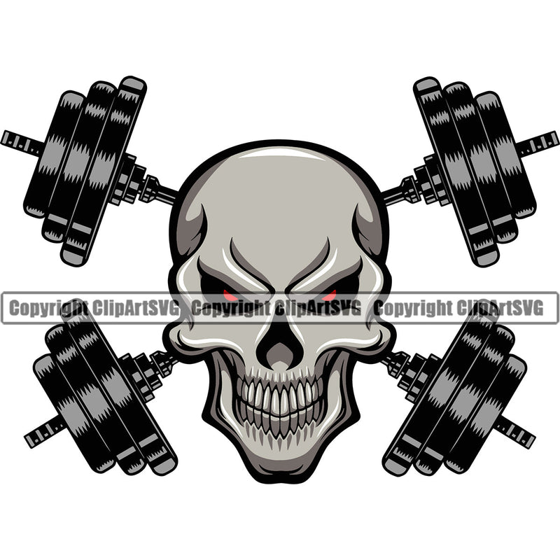 Bodybuilding Skeleton Skull Athlete Bodybuilder Fitness Trainer Gym Workout Training Muscle Sport Bodybuild Train Health Healthy Lifestyle Weightlifting Skeleton Barbell Bar Working Out Weight Color Art Design Logo Clipart SVG