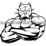 Bodybuilding Pit Bull Dog Athlete Bodybuilder Fitness Trainer Gym Workout Training Muscle Sport Bodybuild Train Health Healthy Lifestyle Weightlifting Mascot Flex Flexing Posing Fit Body Strong Esport Silhouette Art Design Logo Clipart SVG