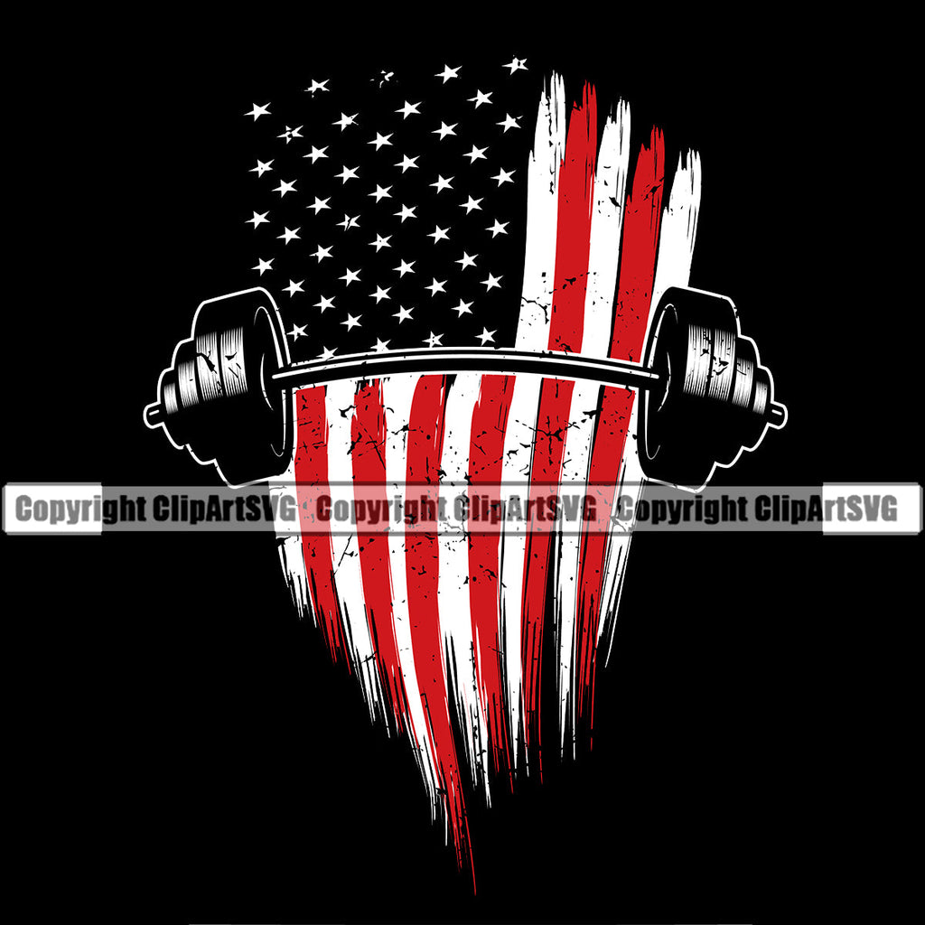 Bodybuilding Athlete Bodybuilder Fitness Trainer Gym Workout Training Muscle Sport Bodybuild Train Health Healthy Lifestyle Weightlifting Barbell Usa Us Flag Bar Working Out Weight Color Art Design Logo Clipart SVG