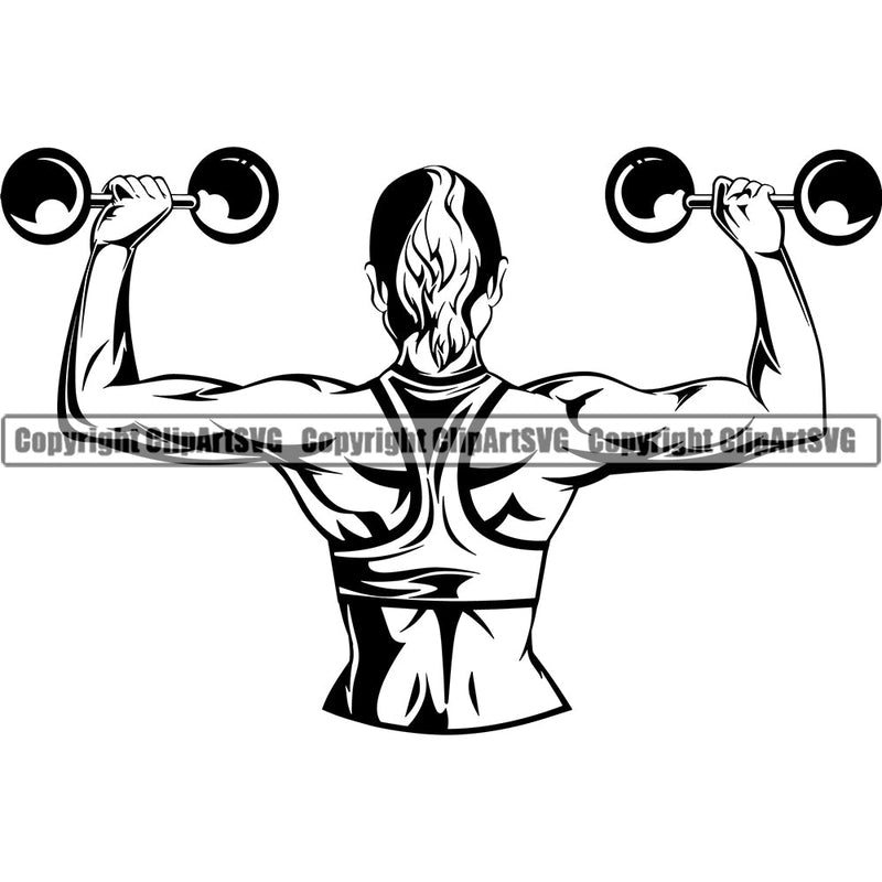 Bodybuilding Athlete Bodybuilder Fitness Trainer Gym Workout Training Muscle Sport Bodybuild Train Health Healthy Lifestyle Weightlifting Flex Fit Strong Flexing Weight Bar Woman Female Silhouette Art Design Logo Clipart SVG