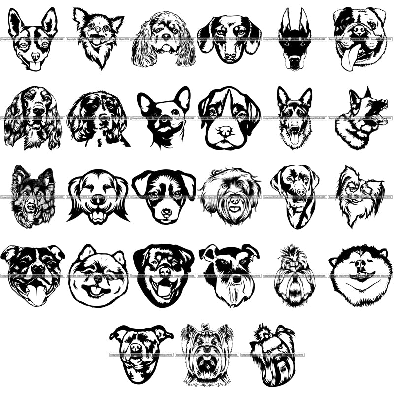 27 Dog Breed Head Face Designs SUPER VALUE BUNDLE ClipArt SVG