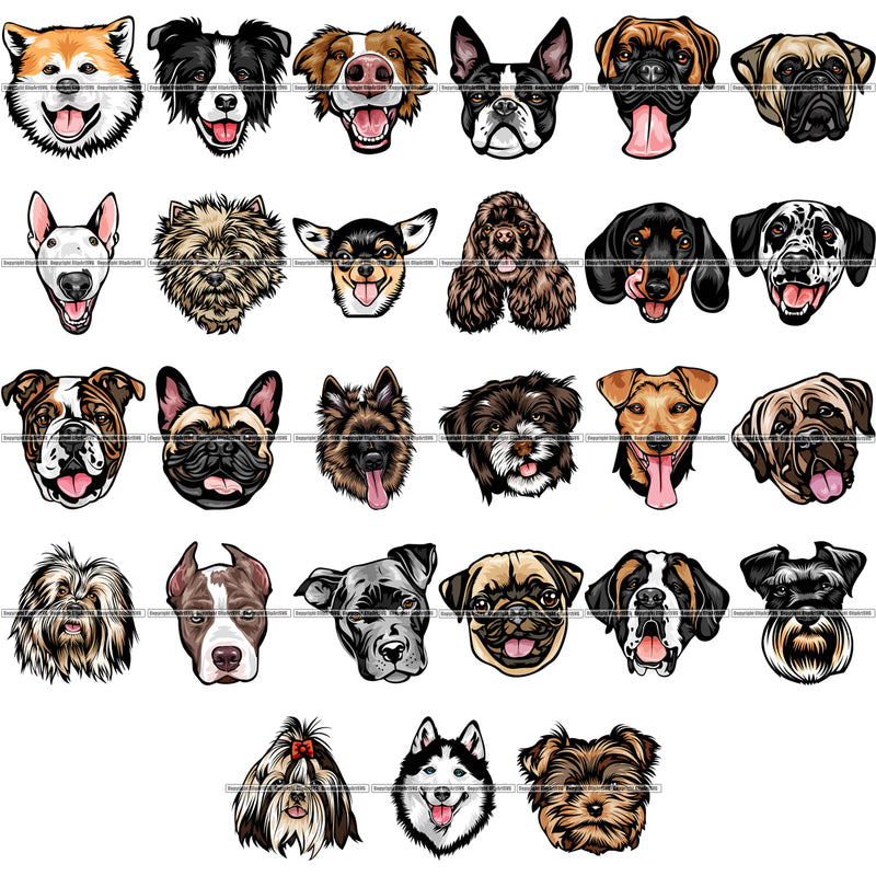 27 Dog Breed Head Face Top Selling Color Designs SUPER BUNDLE ClipArt SVG