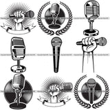 9 Microphone Designs DJ Podcast Sing Singer Event Concert Logo BUNDLE ClipArt SVG