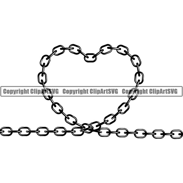 Design Element Metal Chain Link Heart Frame Border ClipArt SVG