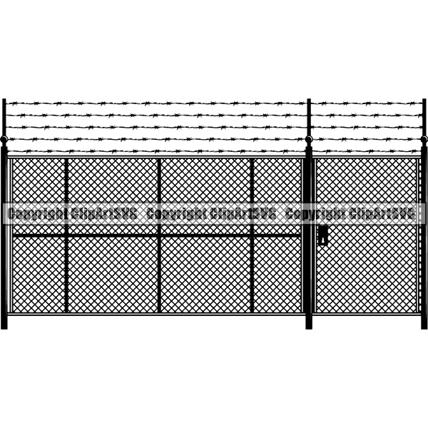 Design Element Barbed Wire Fence Gate Razor ClipArt SVG