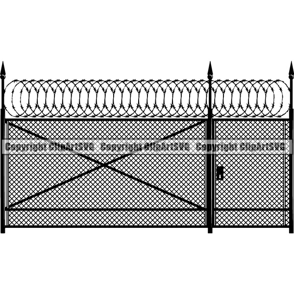Design Element Barbed Wire Fence Gate Razor ClipArt SVG