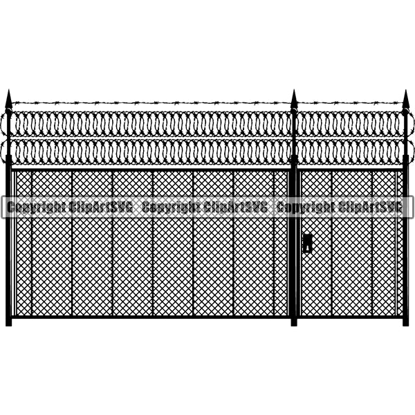 Design Element Barbed Wire Fence Gate Razor ClipArt SVG