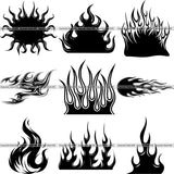 9 Fire Flame Design Elements Burning Blaze BUNDLE ClipArt SVG