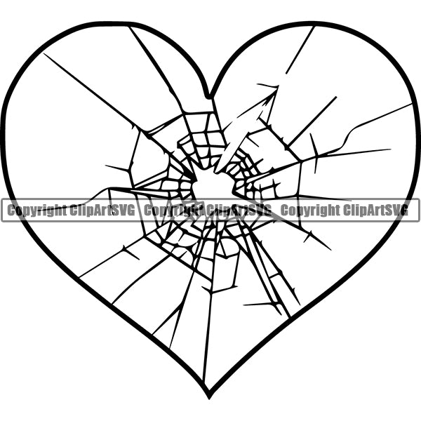 Design Element Broken Heart Shape Glass ClipArt SVG