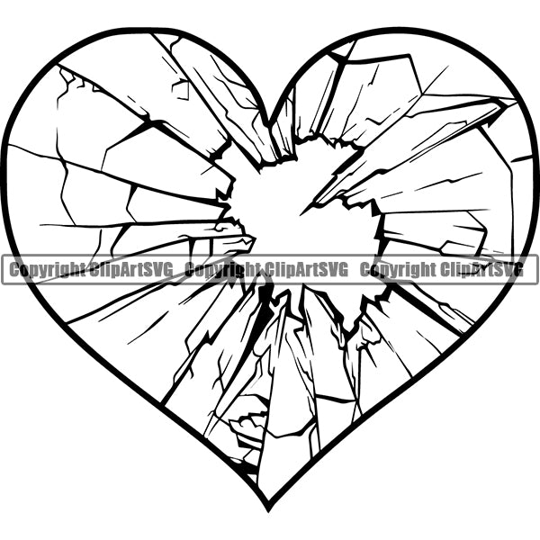 Design Element Broken Heart Shape Glass ClipArt SVG