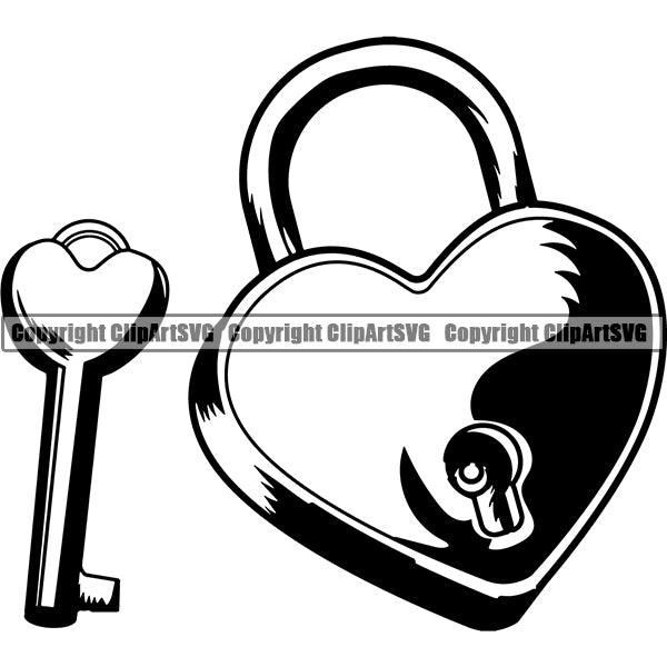 Design Element Heart Shaped Lock And Key ClipArt SVG
