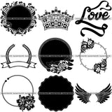 9 Design Element Best Selling Designs Crowns Wings Flowers Banners Ribbons BUNDLE ClipArt SVG