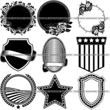 9 Frame Shield Badge Label Ribbon Logo Design Elements BUNDLE ClipArt SVG