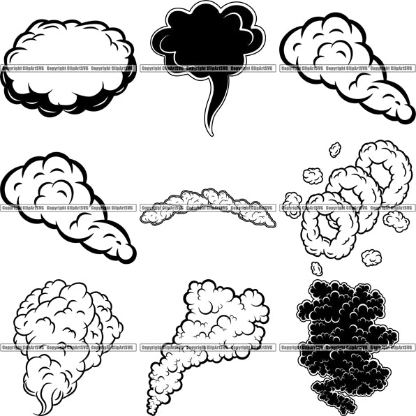 9 Smoke Clouds Design Elements Fire Weather BUNDLE ClipArt SVG