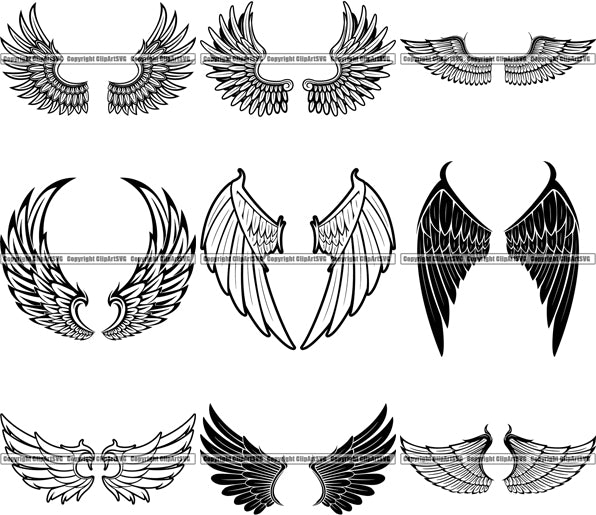 9 Animal Angel Wings Design Elements Loved One Death BUNDLE ClipArt SVG