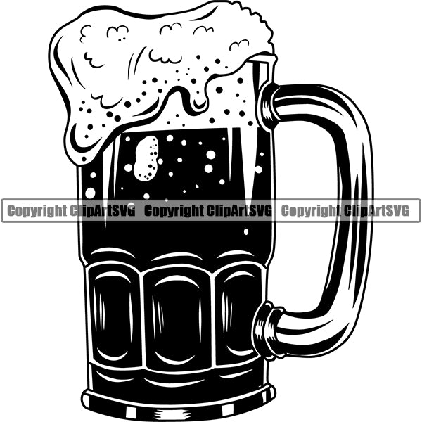 Beer Glass Mug Foam Alcohol Liquor Drink Drinking Emblem Logo ClipArt SVG