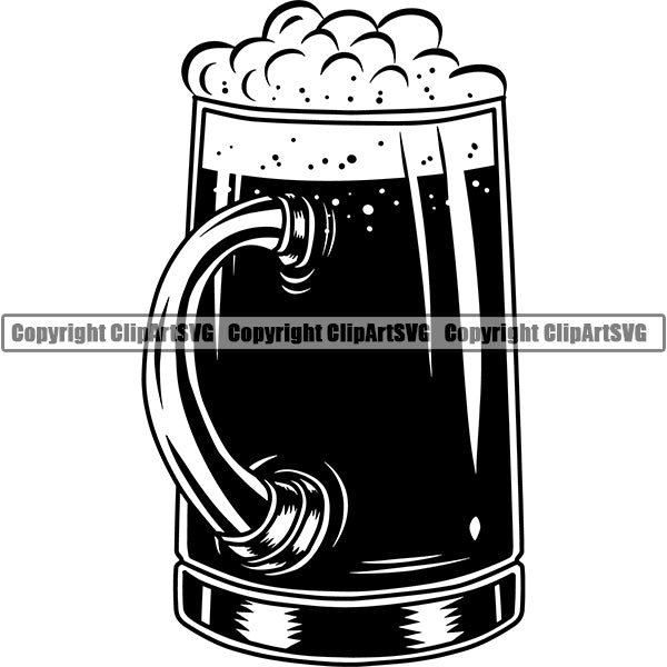Beer Glass Mug Foam Alcohol Liquor Drink Drinking Emblem Logo ClipArt SVG