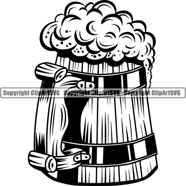 Beer Wood Stein Foam Alcohol Liquor Drink Drinking Emblem Logo ClipArt SVG