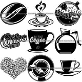 9 Coffee Cafe Espresso Cappuccino Drink Designs Top Selling Cup Pot Bean Logo BUNDLE ClipArt SVG