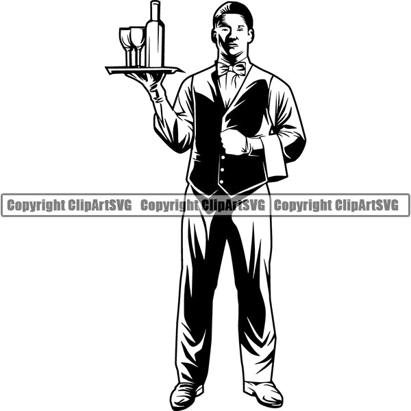 Wine Waiter Server Steward Alcohol Liquor Drink Drinking ClipArt SVG